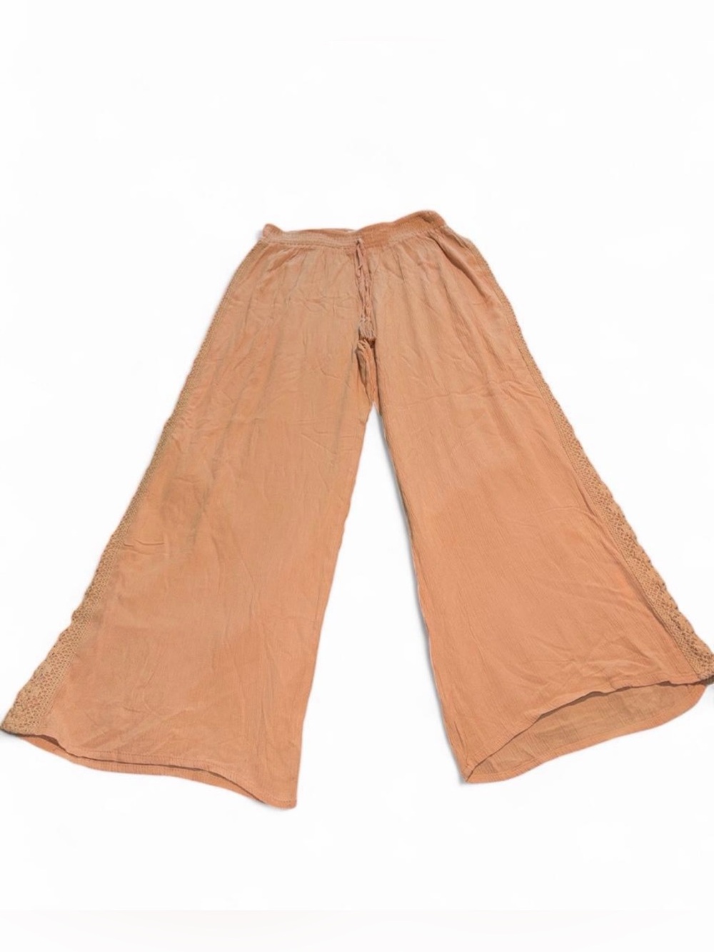 Women's Wide-Leg Crochet-Trim Pants - cream peach